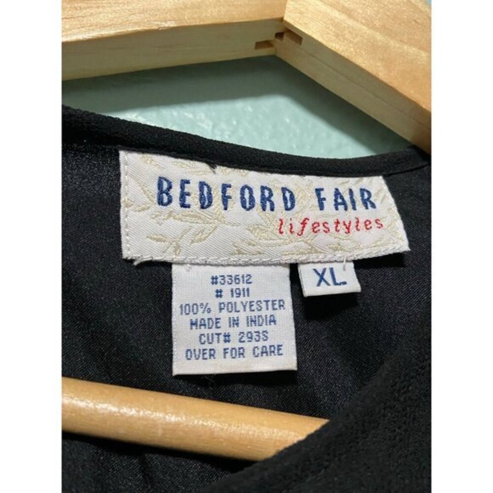 Vintage Bedford Fair Women’s Black Flutter Sleeves Embroidered Floral Dress XL - Picture 5 of 8